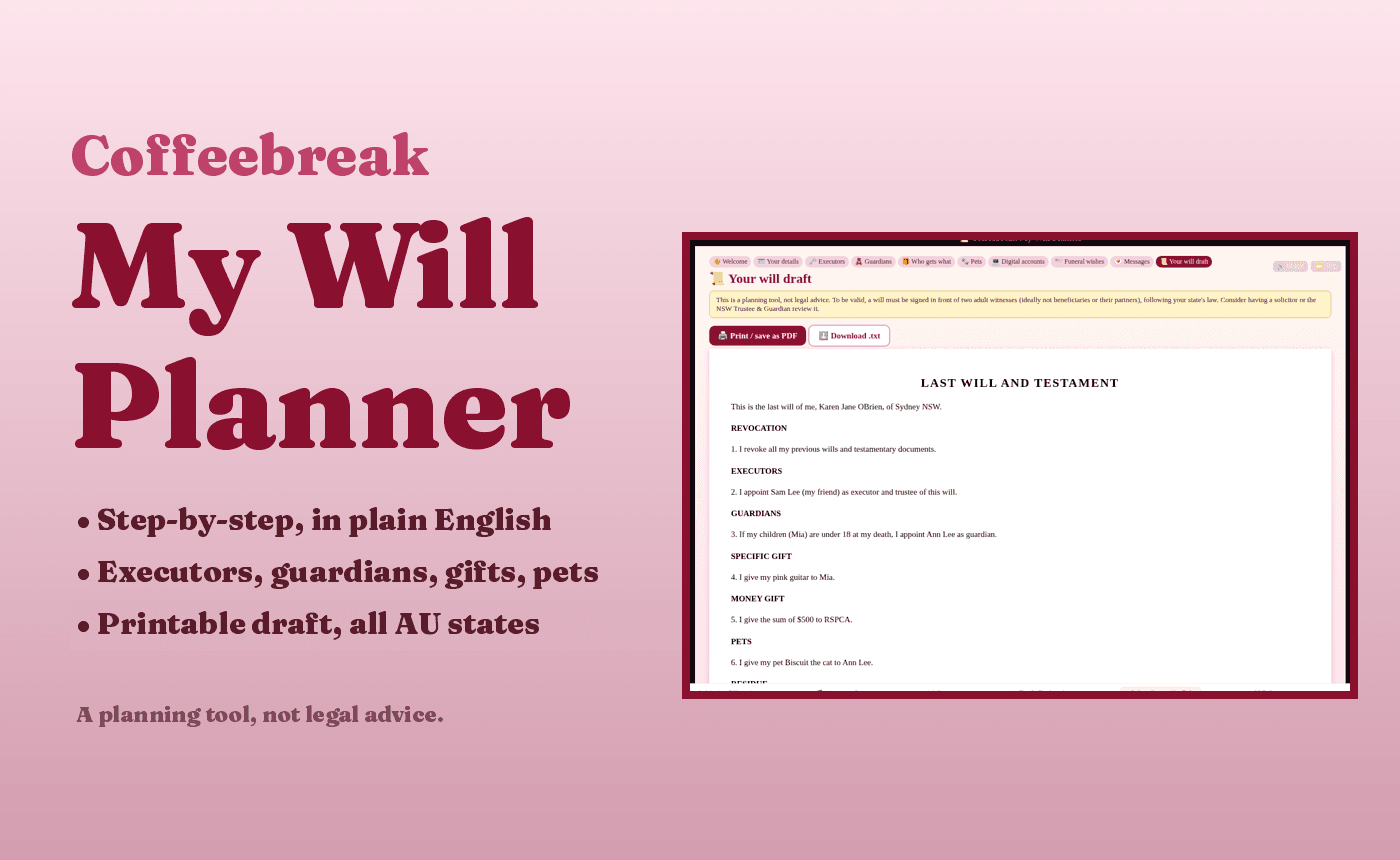Coffeebreak My Will Planner screenshot