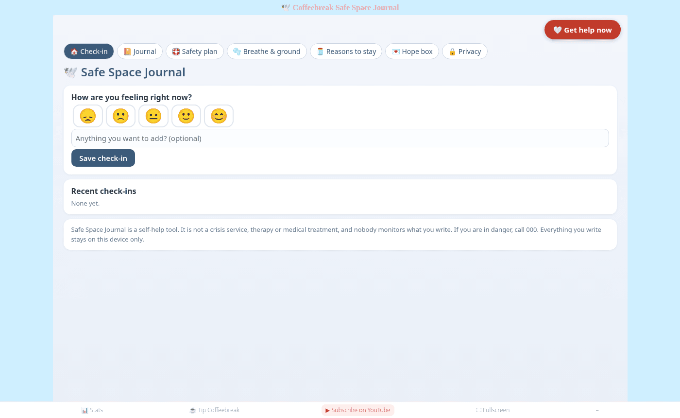 Coffeebreak Safe Space Journal screenshot
